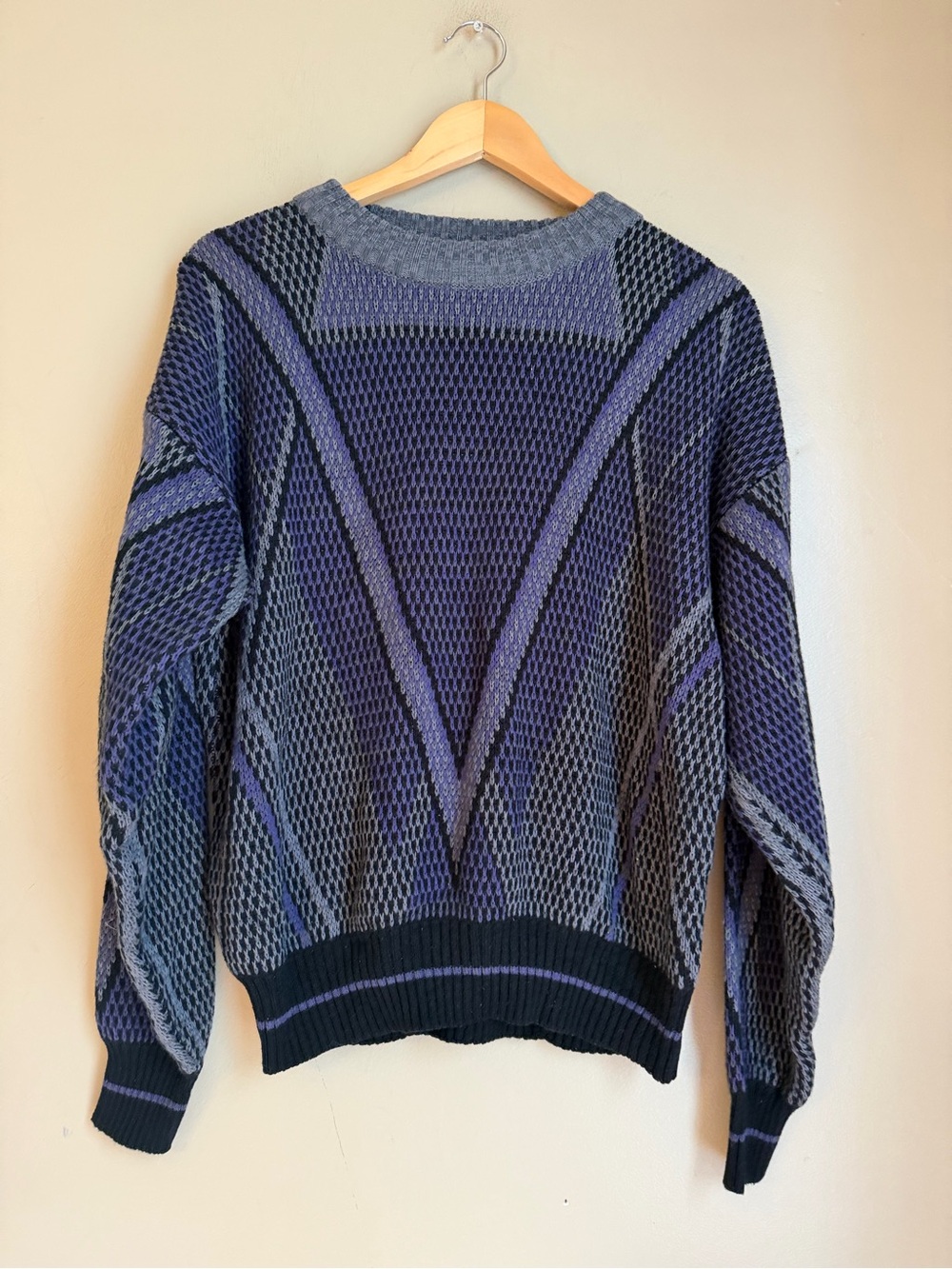 Vintage 80’s Barnaby Sweater Mens Large Black Gray Purple Abstract Geometric Art